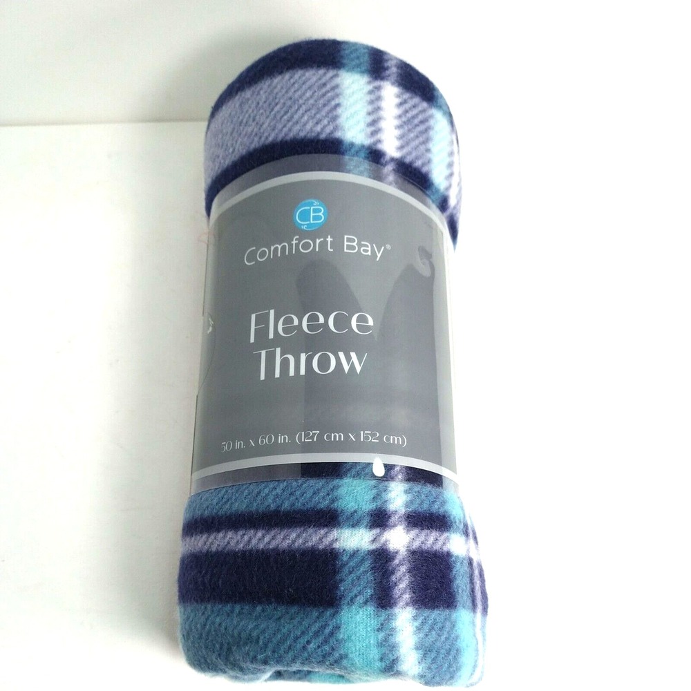 FLEECE THROW Comfort Bay Soft 50 X 60 Blanket Blues & White Adult Teen Kid Pet